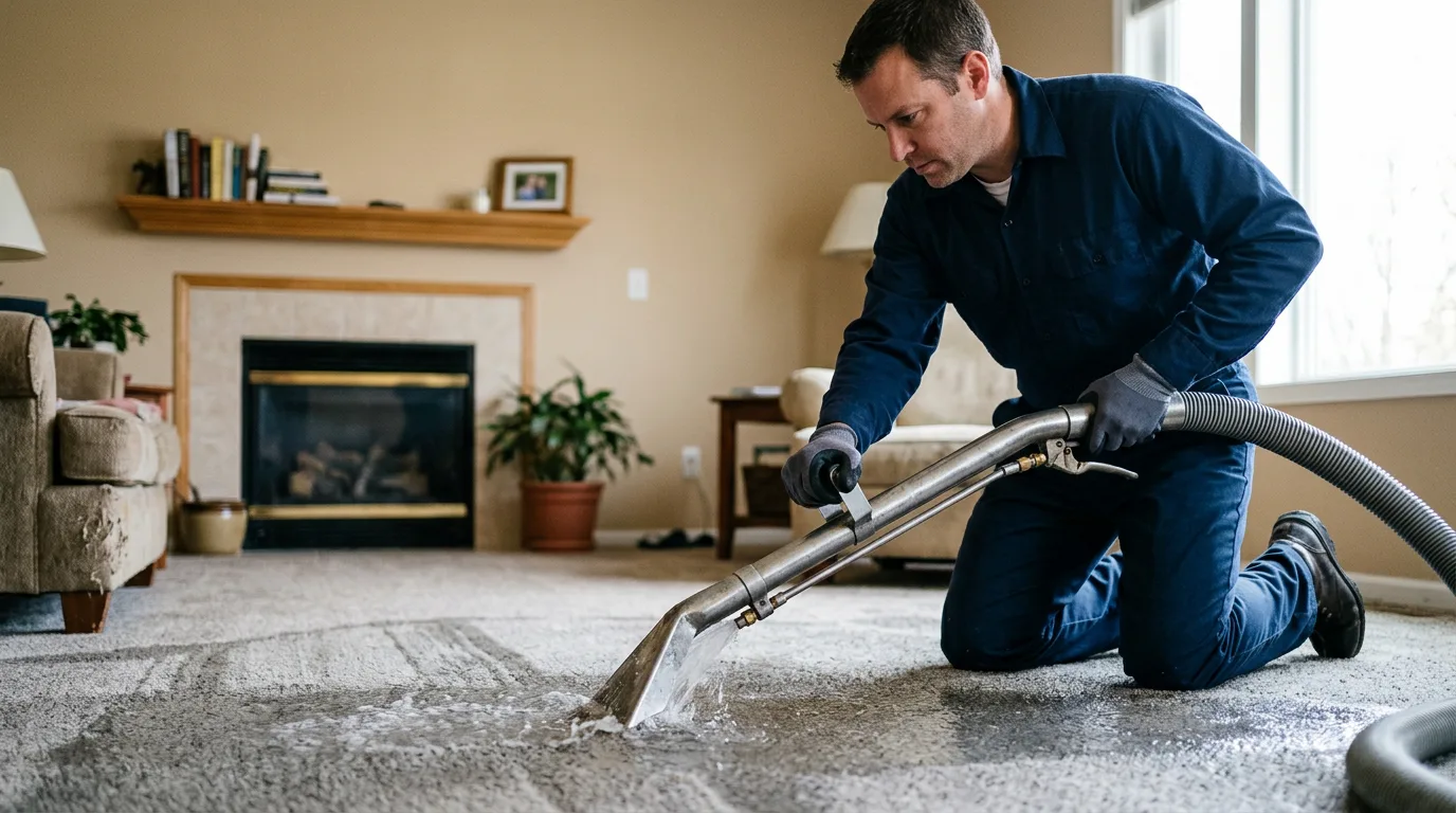 Water damage restoration technician working near Wilmore, KS